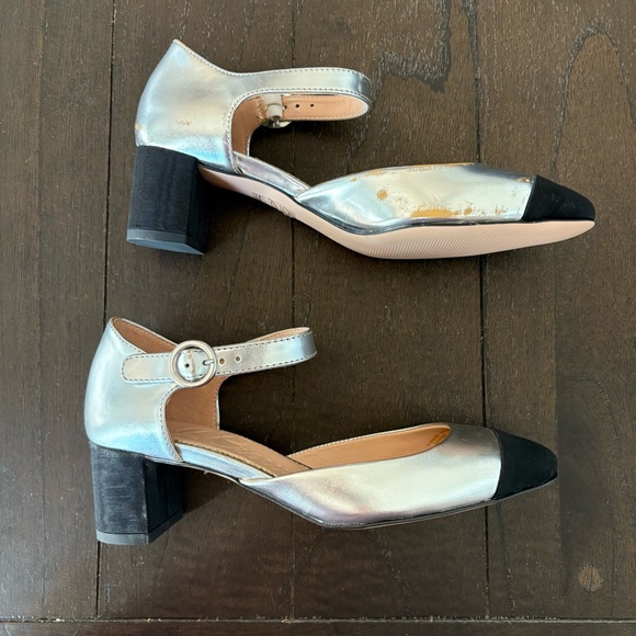J. Crew Millie Women's Silver Cap Toe Mary‎ Jane Heels Size 5 - Picture 2 of 10